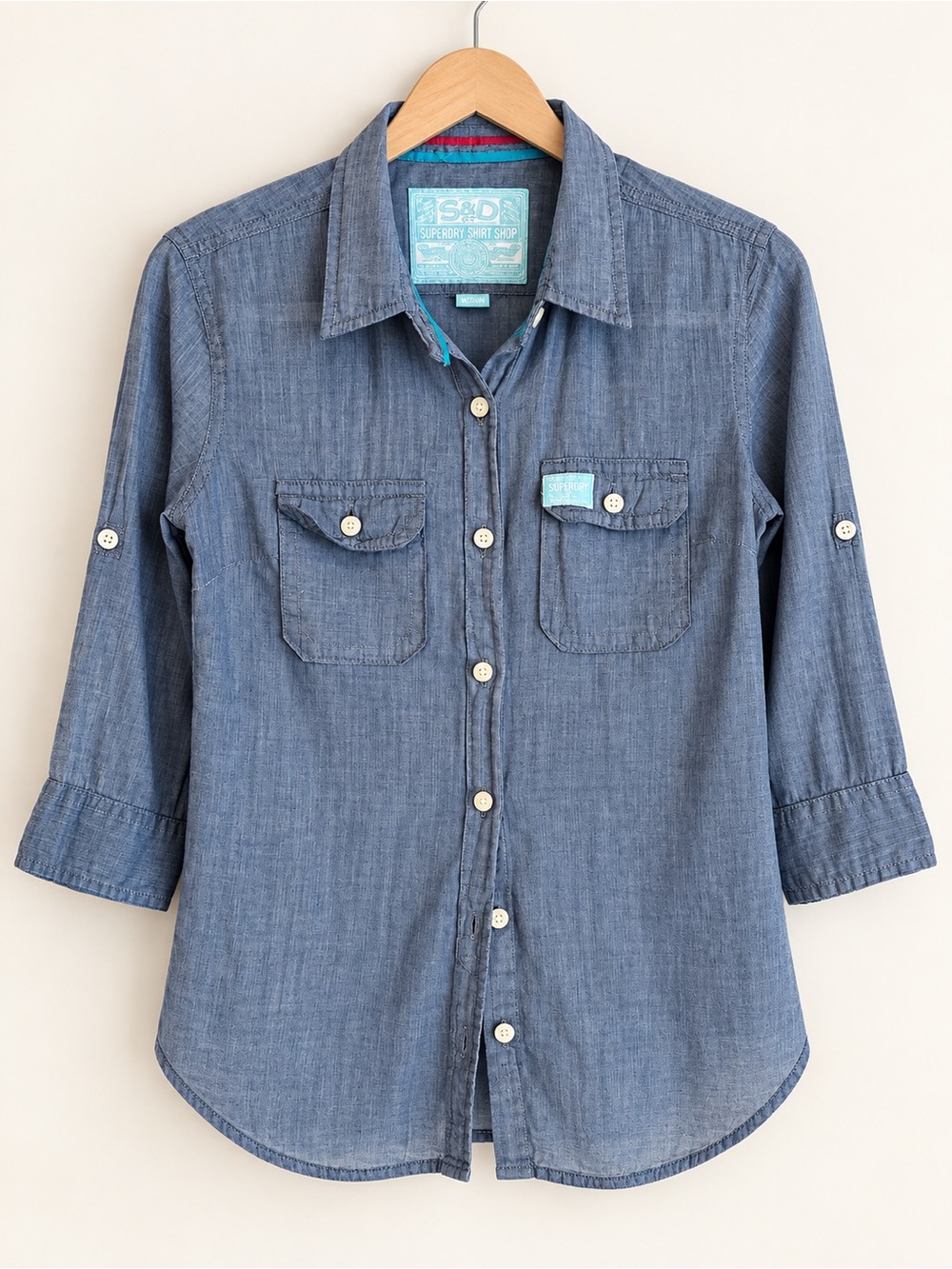 Super Dry Blue Chambray Button-Up Shirt